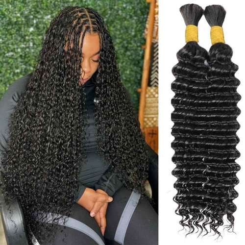Boho Human Braiding Hair Curly for Boho Braids Bohemian 100% Human Hair for Braiding (human braiding hair, 18inch)
