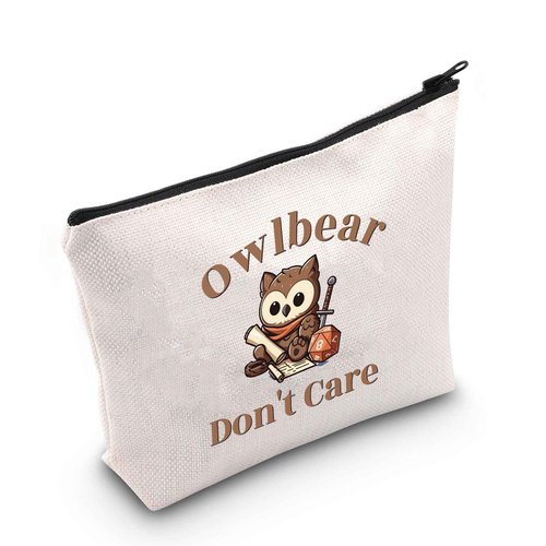WCGXKO BG3 Gift for Game Owlbear Don't Care Zipper Pouch Makeup Bag (B-Owlbear), beige