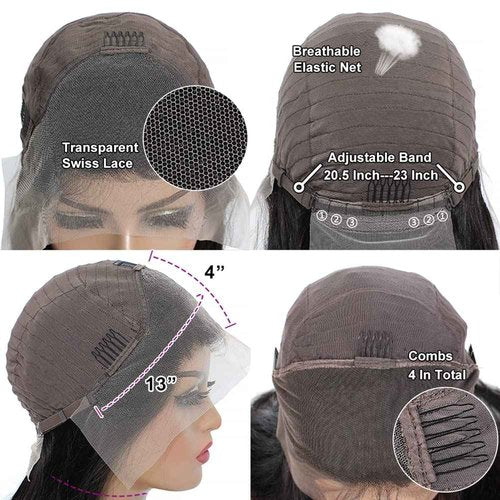 Adette 13x4 Lace Frontal Wig Water Wave Human Hair Wigs for Black Women Ear To Ear Lace Front Wigs Natral Black Color (12 Inch)