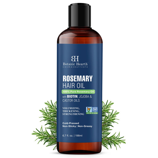 Botanic Hearth 100% Pure Rosemary Oil For Hair Growth Infused With Biotin | Hair Strenghtening Treatment | Nourishing & Volumizing | With Jojoba Oil & Castor Oil | Non GMO Verified | 6.7 fl oz