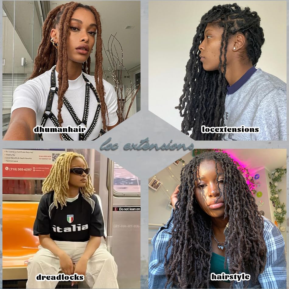 Dreadlock Extensions Human Hair 100% Human Hair for Man/Women/Kids Full Handmade Permanent Loc Extensions Can Be Dyed Bleached Curled (0.6cm Thickness 22 Inch 30 Strands, 1B)