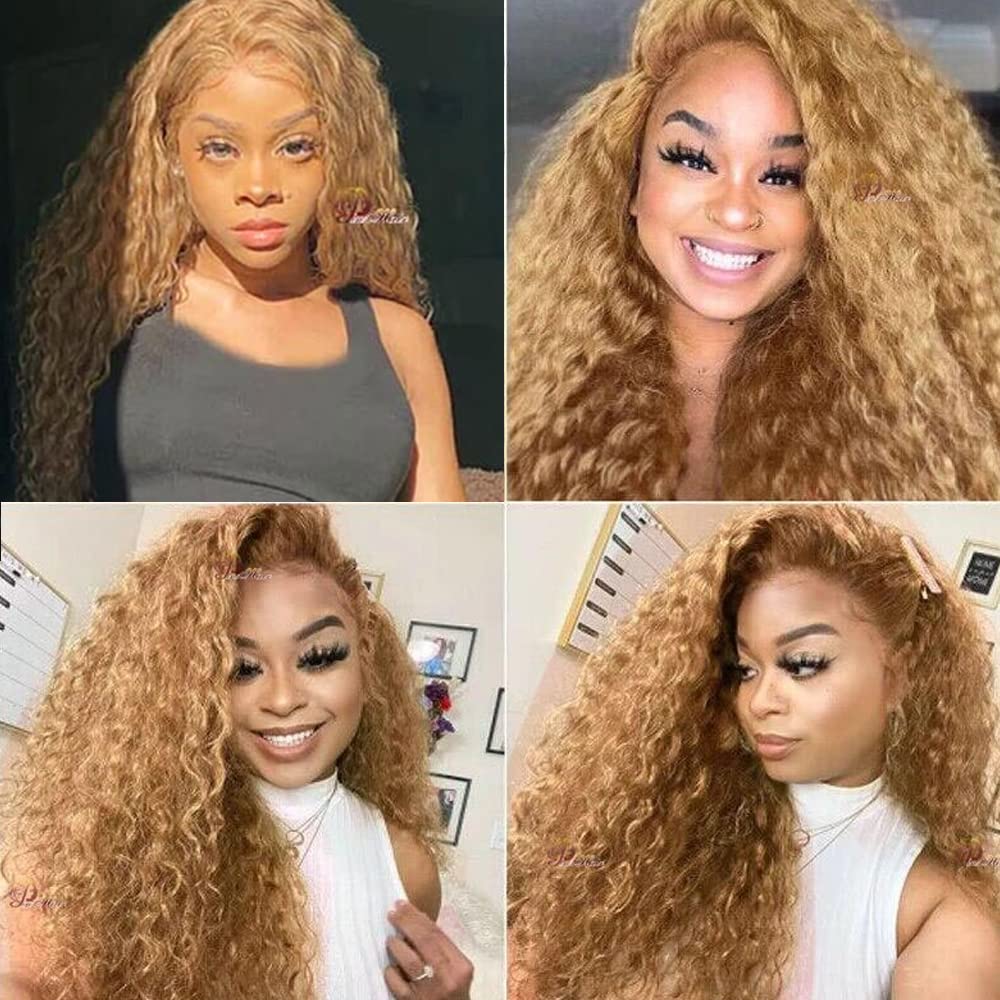 Blonde Kinky Curly Bundles Color #27 Human Hair Bundles Brazilian Grade 8A Virgin Human Hair 3 Bundles 10 12 14 Inch #27 Kinky Curly Bundles Honey Blonde Bundles 300g