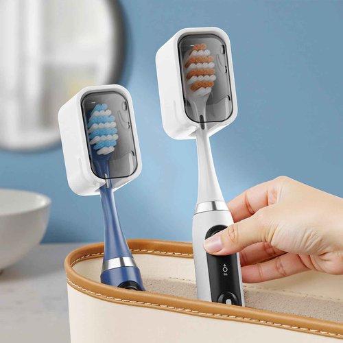 GONGQIN Travel Toothbrush Head Cover 2PCS, Electric Toothbrush Covers Caps, Ventilated Toothbrush Protectors Caps for Travel, Camping, Bathroom, Business, Grey