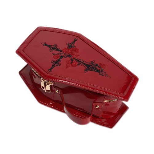 RRISETAG Goth Makeup Bag PU Leather Coffin Bag Halloween Purses Goth Purse Coffin spooky purses for women red y2k purse