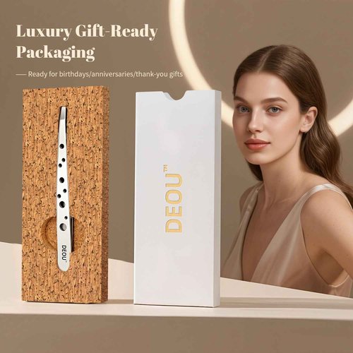 DEOU Professional Eyebrow Plucker & Tweezers - Stainless Steel Tool for Brow Shaping, Hair Removal & Precise Grooming, 9-Hole Non-Slip Grip, Unisex, Gift Box Included