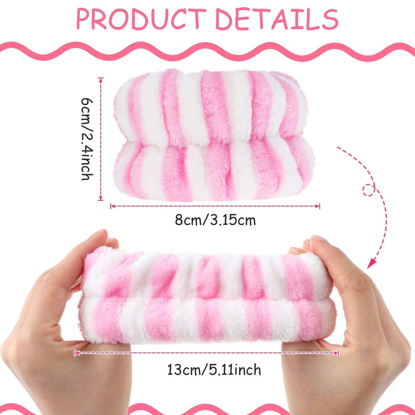 Chuangdi 4 Pairs Wrist Spa Washband Microfiber Washing Face Wrist Wash Towel Band Wristband Scrunchies Absorbent Wrist Sweatband for Women Prevent Liquid from Spilling (Classic Striped)