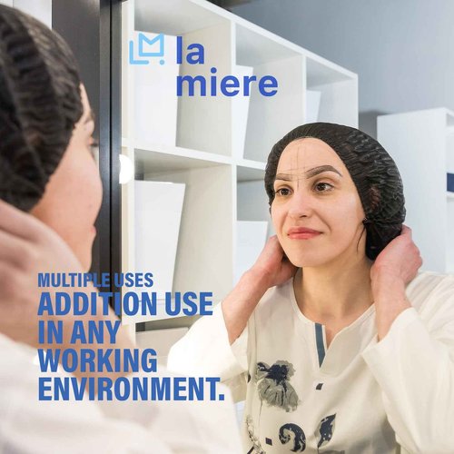 LA MIERE 100 Black Disposable Non-Woven Hairnets, Bouffant Caps, Protective Hair Head Covers, Hair Net, Surgical Cap, Medical Hair Covers, 21"
