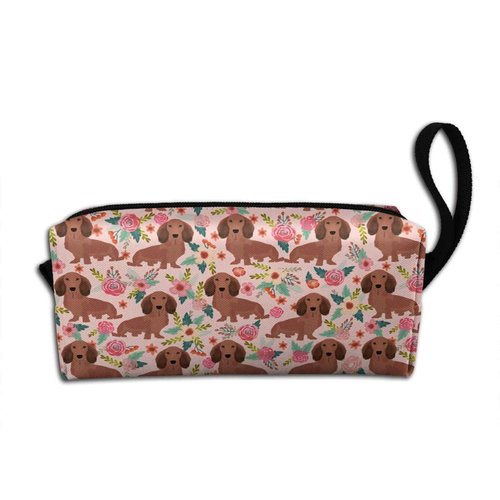 MOLIAN Dachshunds Floral Dogs Makeup Bag For Women, Portable Cosmetic Bag Zipper Pouch Travel Toiletry Organizer Bag