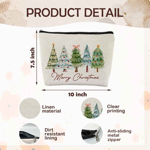 ignytiger Christmas Tree Makeup Bag, Green Winter Holiday Gifts Cosmetic Bags for Women Teens, Womens Gifts for Christmas Small Canvas Makeup Cosmetic Bag for Purse