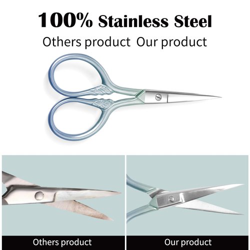 2 Pcs Eyebrow Scissors for Women, Professional Grooming Mini Scissors with Stainless Steel Straight Tip, 3.5 Inch Pink Small Scissors, Beauty Kit for Personal Care with PU Case, Gradient Blue