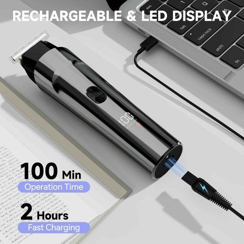 Beard Trimmer for Men, 5-in-1 Cordless Hair Clipper Kit with Foil Razor, Waterproof Body, Nose & Ear Groomer, Precision Trimming for Beard, Hair & Body Care (Gray)