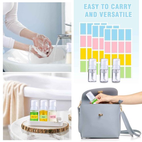 50 Pcs Foam Pump Bottle 1 oz Small Size Mousse Foam Soap Dispenser,Clear Plastic Empty Refillable Mini Foam Pump Bottle for Face Wash Shampoo Skin Care with 160 Labels（30 ml）