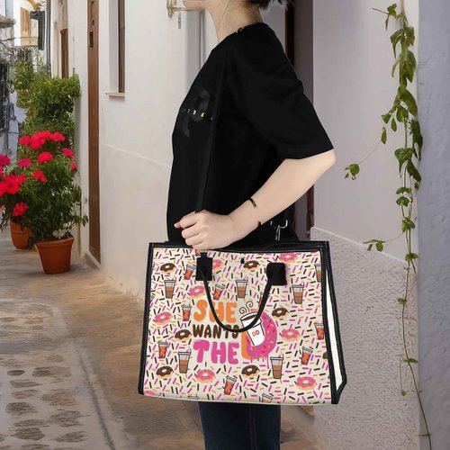 WZMPA Donuts and Coffee Cosmetic Makeup Bag Donuts Lover Gift She Wants The Donuts Makeup Zipper Pouch Bag For Friend Family (She Wants The BG)