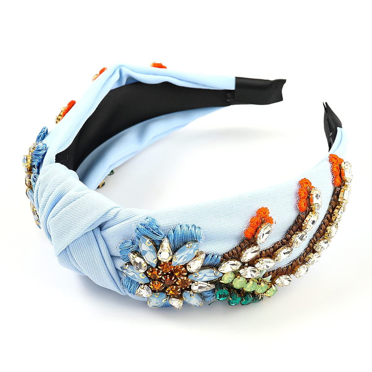 Yusier Baroque Rhinestone Crystal Headbands for Women Embroidered Hair Band Exquisite Hairband Women's Hair Accessories Hair Hoop A Variety of Colors (Blue)