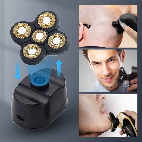Replacement Head for Electric Shaver 5D Close Mens Electric Razor Head Waterproof Head Shavers for Men Replacement Head Wet & Dry Bald Shavers Blade (Gold)