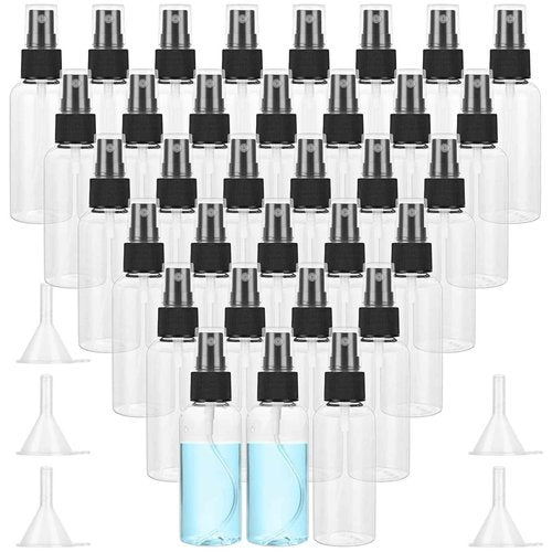 CertBuy 60 Pcs Small Plastic Spray Bottles, 2oz 60ml Empty Fine Mist Spray Bottles, Refillable Liquid Container Sprayer for Essential Oils Perfumes Travel Makeup, with 5 Pcs Funnels