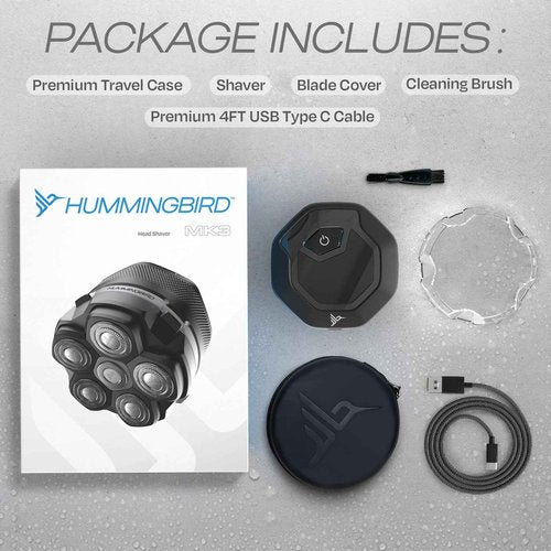 HUMMINGBIRD MK3 Head Shaver for Bald Men - Wet/Dry Electric Rotary Razor, Waterproof, Cordless USB-C Rechargeable Skull Shaver with Case