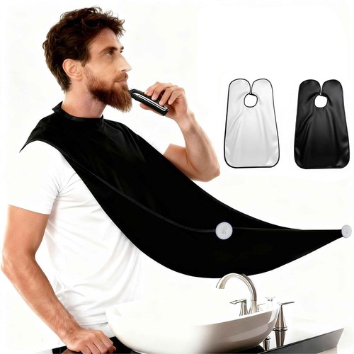 2 Pack Beard Bib Apron for Men, Hair Catcher for Shaving & Trimming with Suction Cups – Practical & Funny Shaving Accessory Gift for Husband, Dad, or Boyfriend (Black and White)