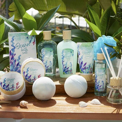 Green Canyon Spa Gift Baskets for Women, Bath and Body Gift Set for Women, 12Pcs Ocean Spa Sets Includes Bubble Bath, Body Lotion,Mothers Day Gifts for Her,Spa Baskets