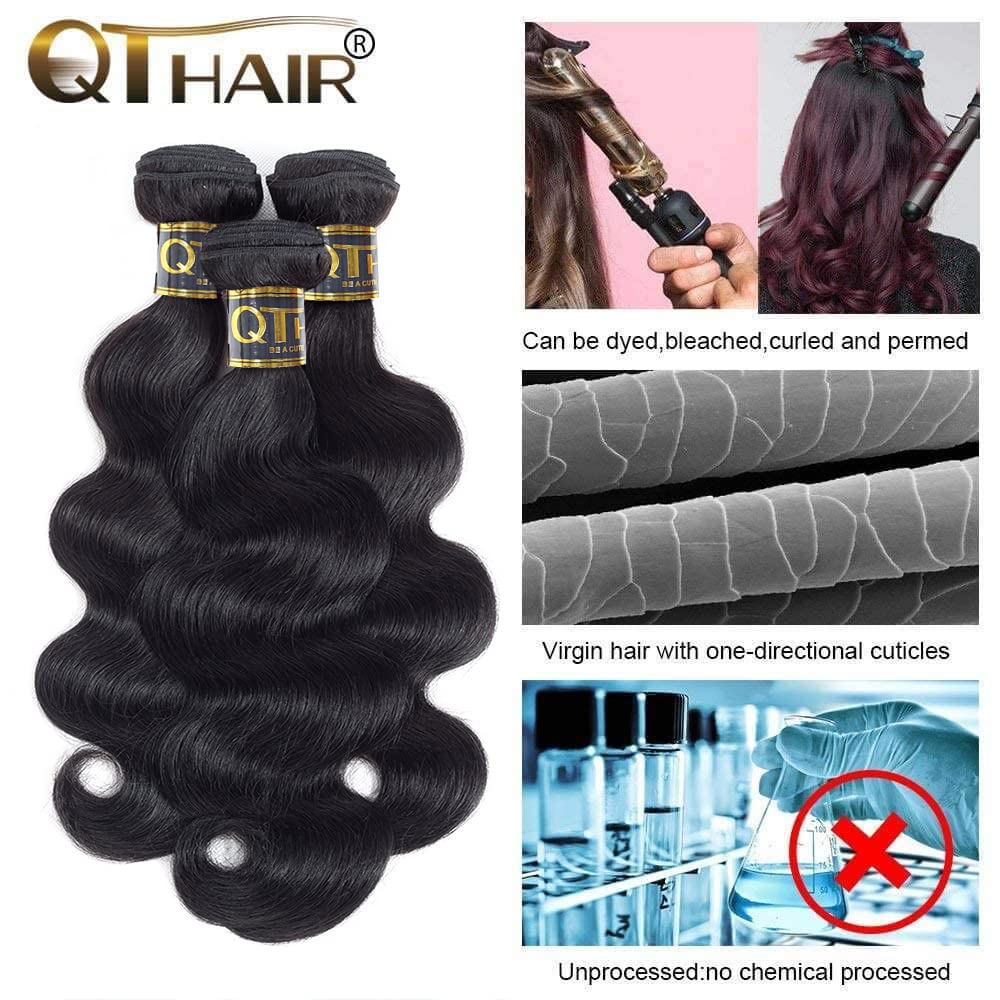 QTHAIR 14A Grade Brazilian Body Wave Human Hair Bundles with 13x4 Frontal (20 20 22+18)100% Unprocessed Brazilian Body Wave Virgin Human Hair with 13x4 Ear to Ear Lace Frontal Pre Plucked