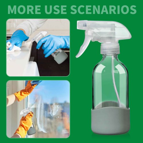 OCMML 8oz Clear Glass Spray Bottles with Silicone Sleeve–Refillable Spray Bottles for Cleaning Solutions,Hair,Plants&Essential Oils–Leakproof,Adjustable Nozzle,Reusable,Eco-Friendly (1 Pack)