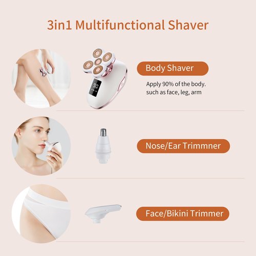 UPTARD Women's Electric Razors for Women Legs Pubic Facial Hair Removal 2 in 1 Womens Electric Shaver for Women,Bikini Trimmer for Lady,Waterproof (5D)