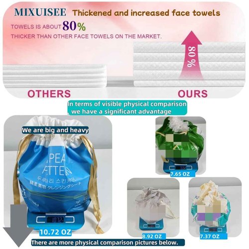 Face towels roll。Hanging face towel disposable，Disposable face towels, MIXUISEE cotton face cloths，super thick 150% face wipes, Suitable for makeup removal and cleansing (Thickened 210 PCS)