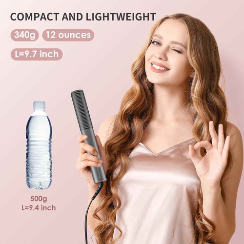 Hair Straightener Brush, Hair Straightener Comb with 5 Temp Settings, Dual Voltage, Anti-Scald, 20s Fast Heating, Ceramic Hot Comb Straightener Straightening Brush for Women, Grey