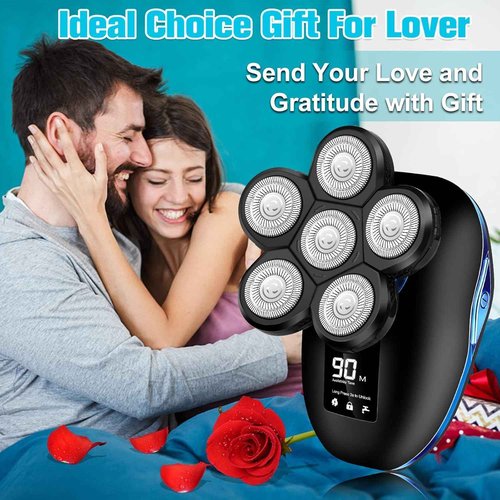 Electric Head Shavers for Bald Men, Upgraded 6-in-1 Waterproof Wet/Dry Grooming Kit Electric Shaver for Men, Cordless Rechargeable Bald Head Razor for Home&Travel