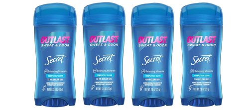 Secret Outlast Clear Gel Antiperspirant Deodorant for Women, Completely Clean, 2.6 oz (Pack of 4)