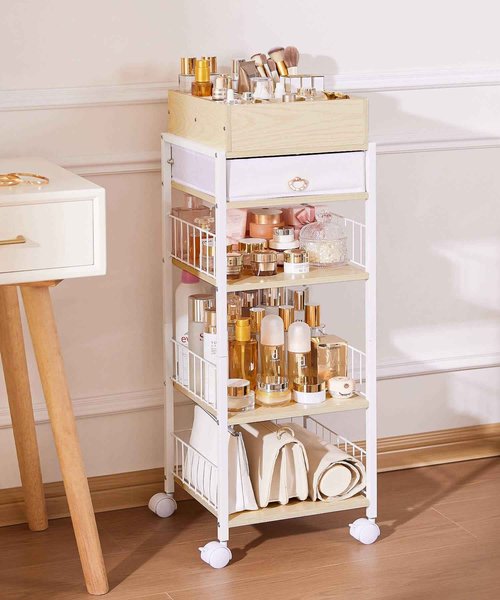 Enthralite Makeup Storage Organizer for Bedroom: Make Up Holder with Drawer - Vanity Organization for Skincare Cosmetic Brush Beauty Accessories