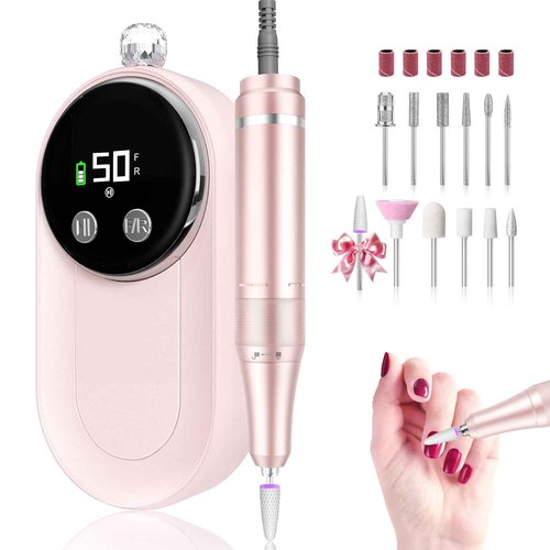FLORAVIC Nail Drill Professional, 50000RPM Rechargeable Cordless Electric Nail Kit with Bits & Anti-Slip Pad, Portable for Acrylic/Gel Removal & Faster Shaping, Manicure & Pedicure at Home or Salon