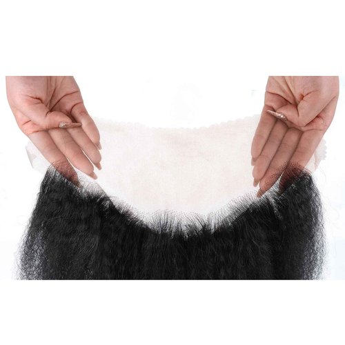 Kerriana 13x4 Lace Frontal Human Hair, Kinky Straight 13 by 4 Ear to Ear Transparent 12 Inch Yaki Straight Frontal Closure Natural Black Color For Women