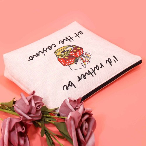 JXGZSO Gambler Gift I'd Rather Be At The Casino Makeup Bag Lucky Dice Pouch Bag Casino Lover Gifts