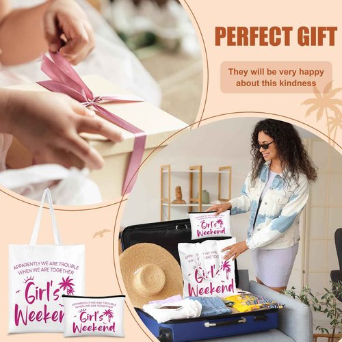 Paterr 8 Pcs Christmas Girls Weekend Gifts for Women 4 Girls Trip Makeup Bag 4 Weekend Tote Bag Friend Trip Gifts Vacation Bestie Friendship Favors Summer Cosmetic Zipper Goodie Pouch(Classic Color)