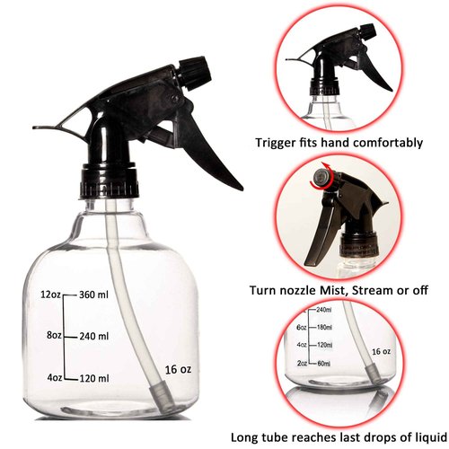 Youngever 6 Pack 16 Ounce Empty Plastic Spray Bottles, Spray Bottles for Hair and Cleaning Solutions (Black)