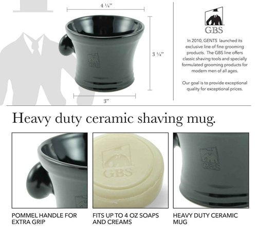 G.B.S Men’s Shaving Set, Black Shavette Barber Replaceable Blade Razor, Shaving Brush with Stand, Ceramic Shaving Mug, Natural Shaving Soap and Leather Case