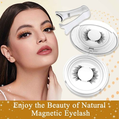 Hunnyfit Magnetic Lashes, Magnetic Eyelashes with applicator Natural Look,Reusable No Glue or Liner Needed Eyelashes Kit for Daily Use(Natural+Simple)