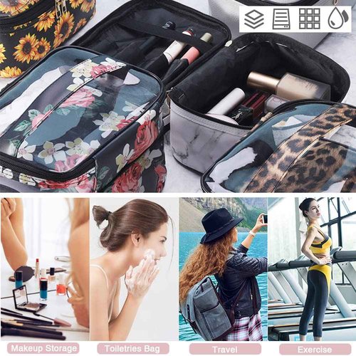 FITINI Makeup Bags Double Layer Travel Storage Cosmetic Cases Make up Organizer Toiletry Bags Water-resistant for Women Makeup Brush Bag,Gradient Green