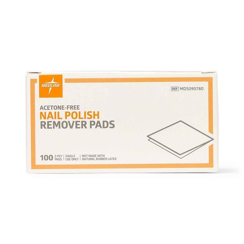 Medline Individual Nail Polish Remover Pads, Acetone Free, Perfect for Travel and Home Use, Case of 1000
