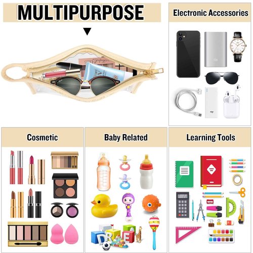 2 Pcs Boho Clear Makeup Bag Cosmetic Zipper Pouch Purse, Clear Toiletry Bags Travel Small Preppy Cute Chenille Letter Bag, Transparent Waterproof Clutch Make Up Organizer Storage Bag for Women Girls