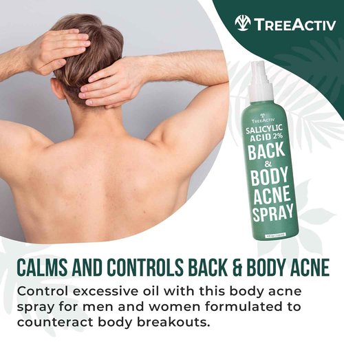 Salicylic Acid Back & Body Acne Spray, Back Acne Solution For Women And Men, Acne Body Spray with Tea Tree Oil, Fast-Drying Back Acne Spray, Fine Mist, Back Acne Spray, 4 fl oz, 2-pack