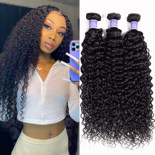 Curly Bundles Human Hair 3 Bundles 12A Grade Virgin Hair Weave Bundles Jerry Curly Wave 100% Unprocessed Hair Extensions Natural Black Color 18 20 22 inch 285g/pc