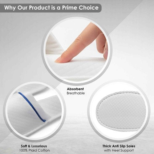 Modlux Spa Slippers - 12 Large Pairs of Plaid Cotton with ribbon, Closed Toe Slippers – Thick, Soft, Non-Slip, Disposable Slippers - Home, Hotel, or Commercial Use (White)