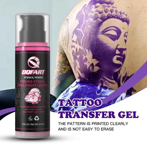 Tattoo Transfer Gel, Strong Stencil Primer for Long Lasting Results, 250ml/8.4oz, Professional Body Art Template Pattern Application
