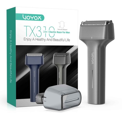 VOYOR Foil Shaver Electric Razor for Men 3 in 1 Shavers for Men with Double Foil Wet & Dry Face Shaver Lightweight Handheld Smooth Shave IPX6 Washable USB-C Rechargeable Travel Razor TX310 (Gray)