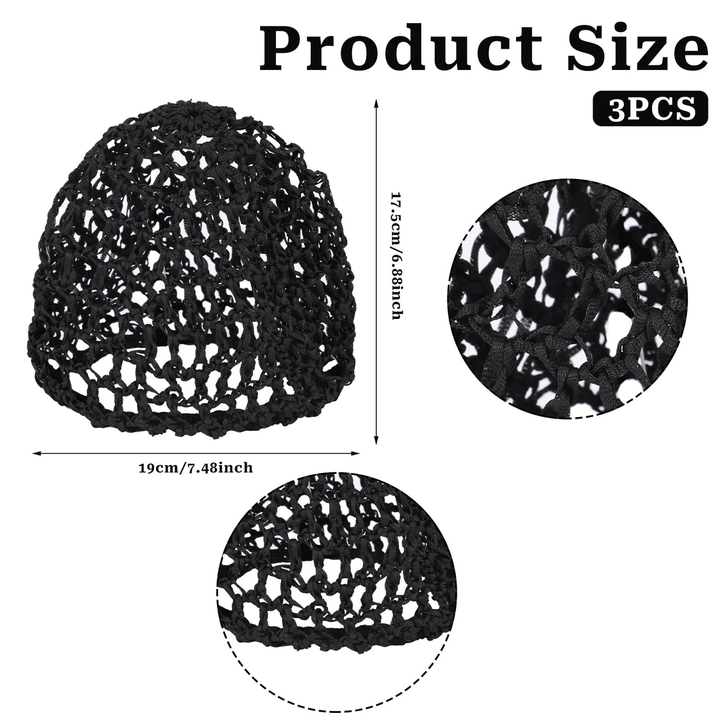 3 Pack Hair Nets Cap Sleeping Hairnet Mesh Crochet Hair Net Rayon Knit Snood Hat Cover