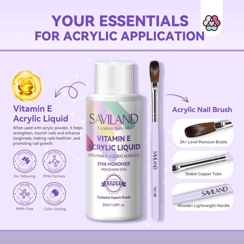SAVILAND French Acrylic Nail Kit with Half Cover False Nail Tips 10 Sizes Acrylic Nail Tips with Glue