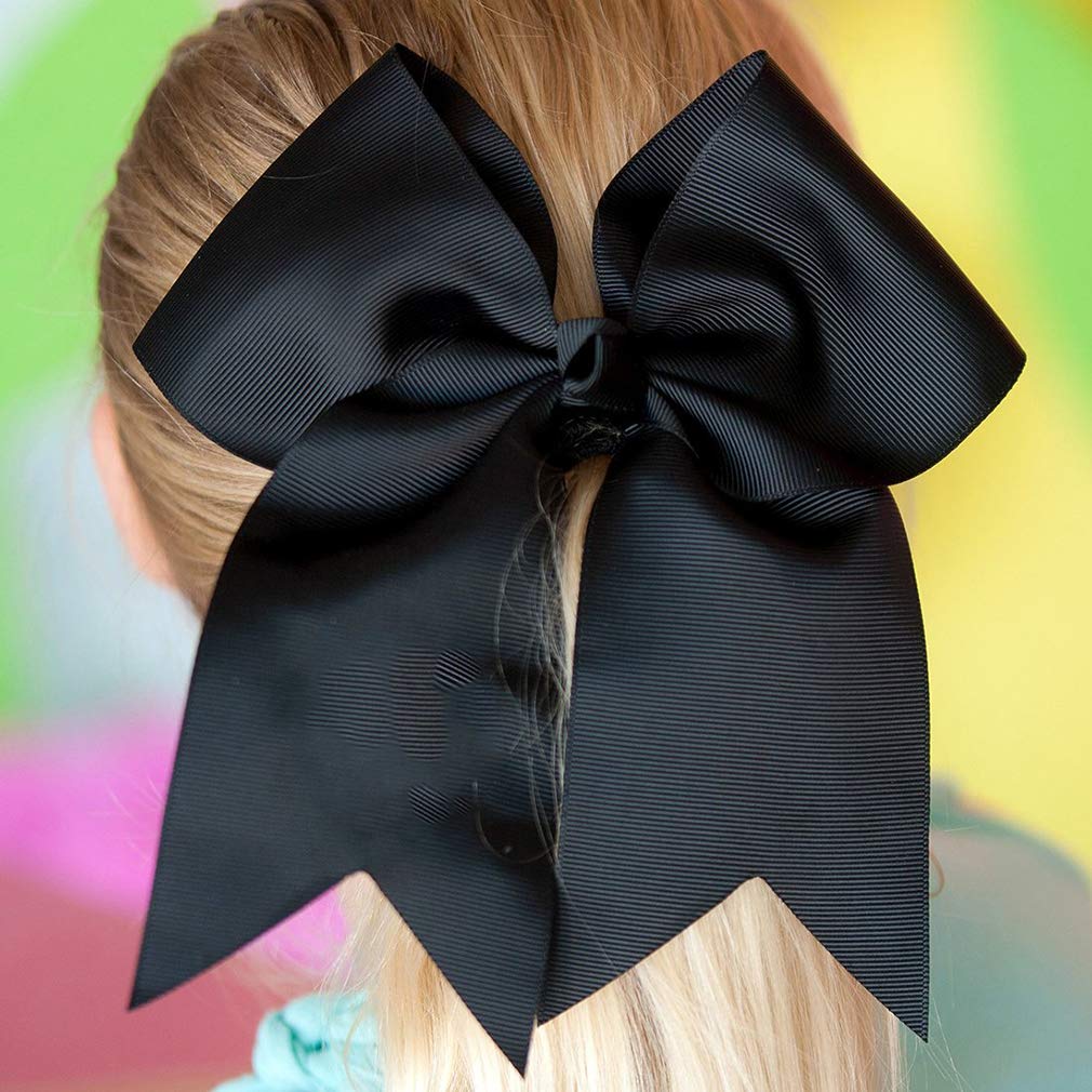 12 Pcs Large Cheer Bows 8" Bulk Hair Bow Accessories with Ponytail Holder for Girls High School College Cheerleading