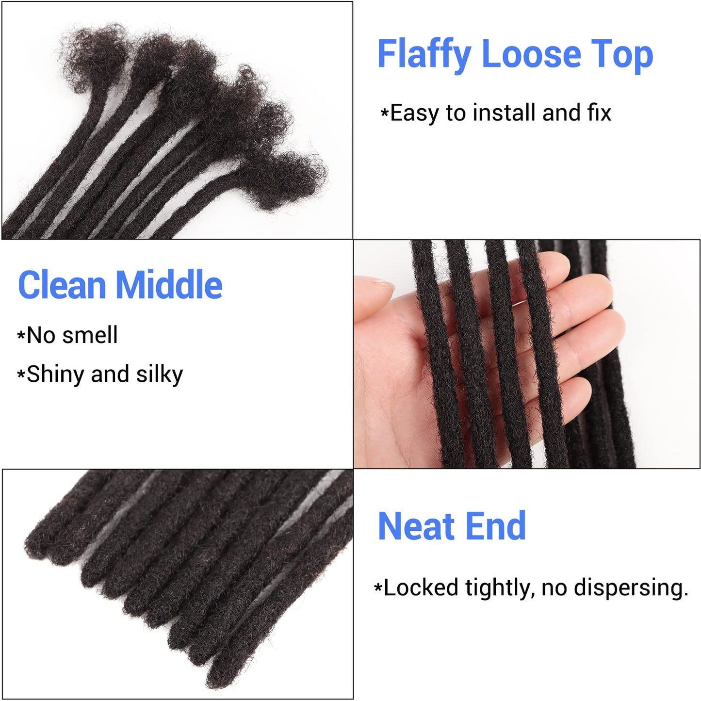 Orientfashion Loc Extensions Human Hair,100% Human Hair Dreadlocks Full Handmade,Permanent Loc extension For Women/Men (10inch 0.4cm-20locs, Natural black)